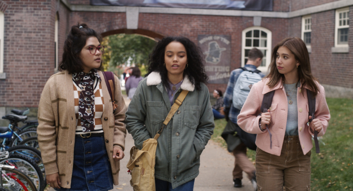 Belissa Escobedo as Izzy, Whitney Peak as Becca, and Lilia Buckingham as Cassie in Disney's live-action 'Hocus Pocus 2.'