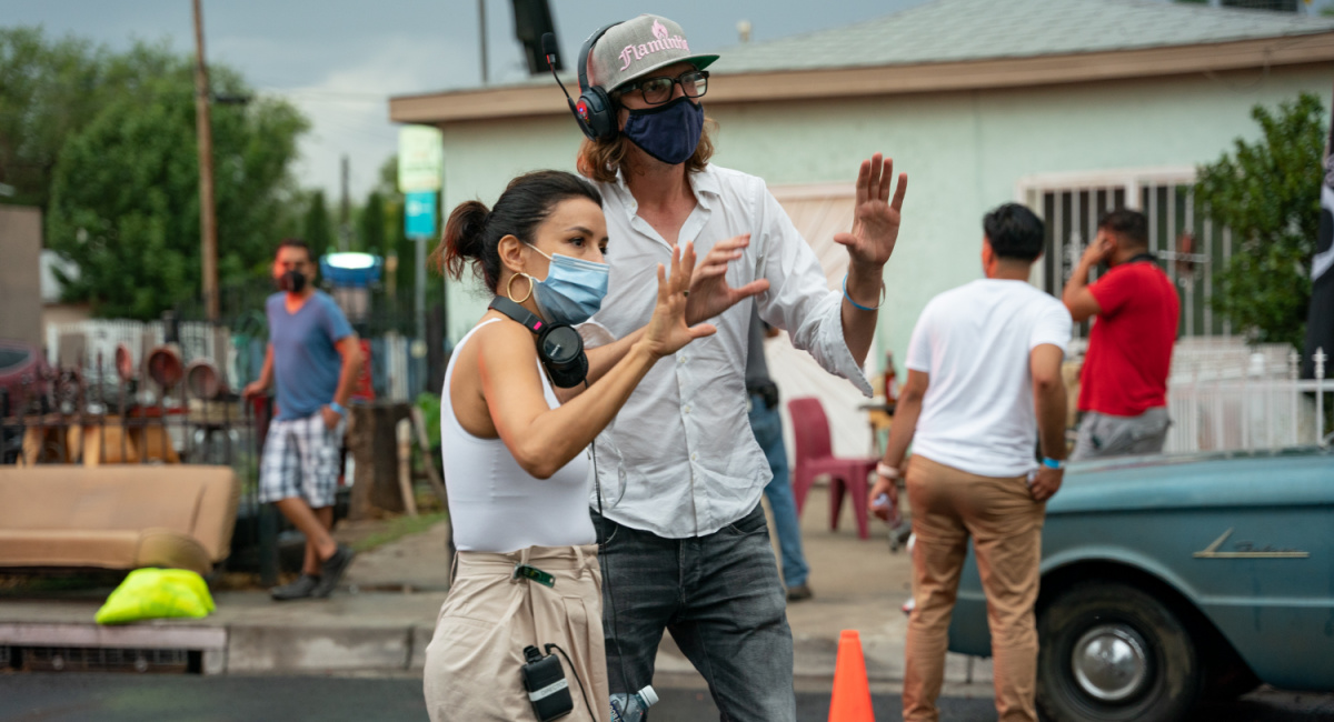 Director Eva Longoria and DP Federico Cantini on set of 'Flamin' Hot.'