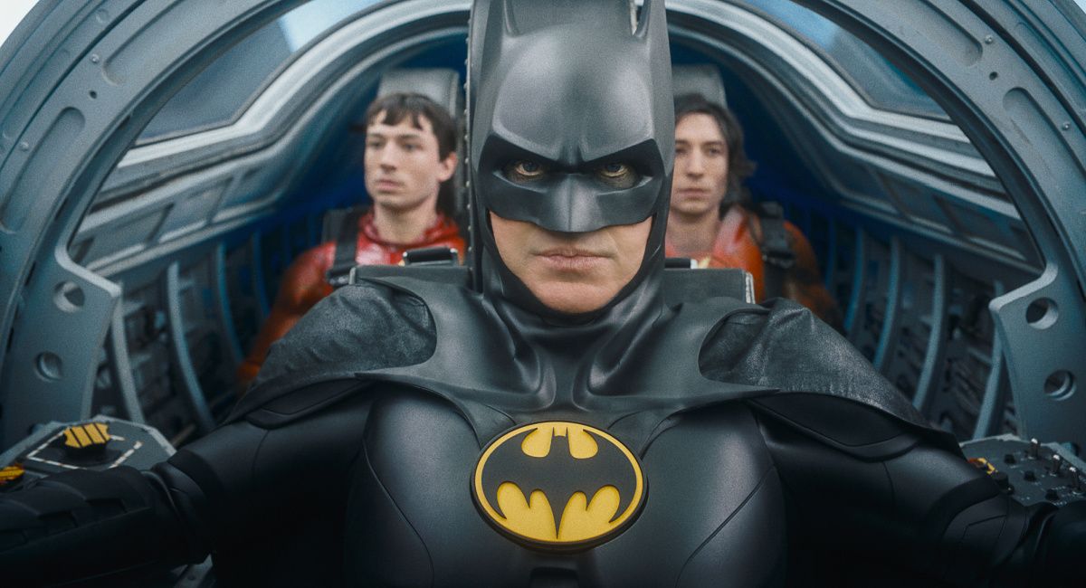 Ezra Miller as The Flash, Michael Keaton as Batman and Ezra Miller as The Flash in Warner Bros. Pictures’ action adventure 'The FLASH,' a Warner Bros. Pictures release.