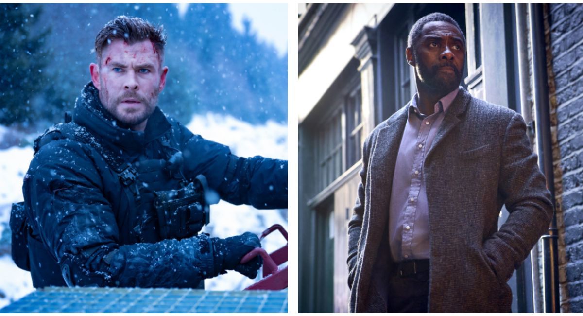 (Left) Chris Hemsworth as Tyler Rake in 'Extraction 2.' (Right) Idris Elba as John Luther in 'Luther: The Fallen Sun.'