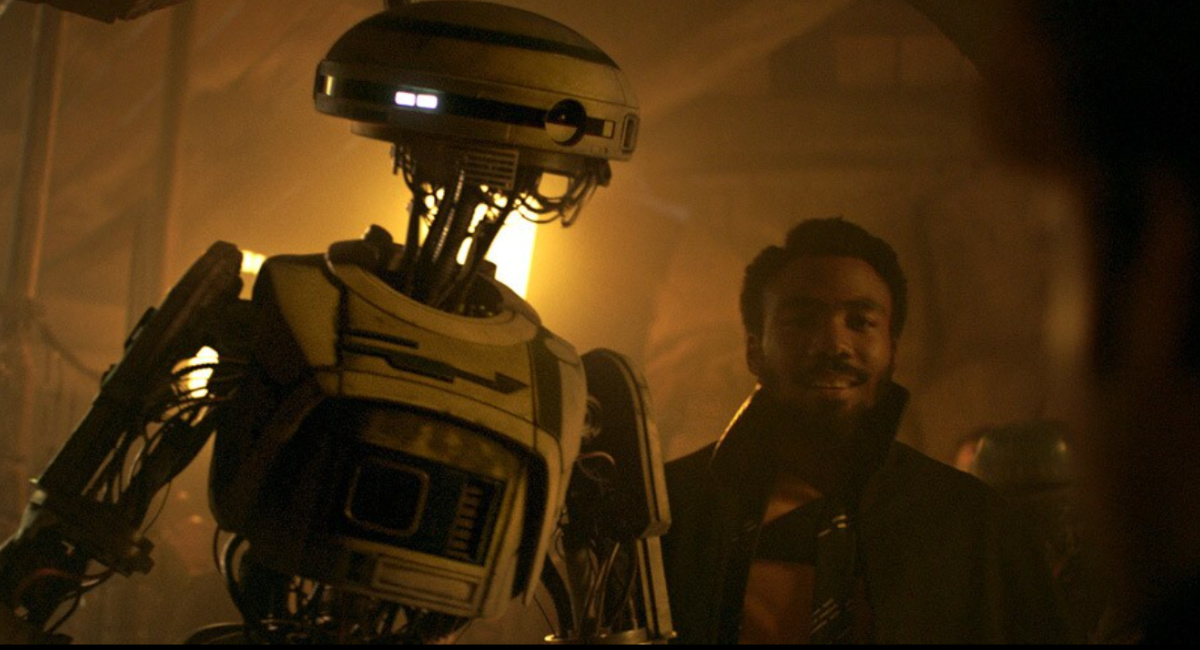 Phoebe Waller-Bridge as the voice of L3-37 and Donald Glover as Lando Calrissian in 'Solo: A Star Wars Story.'