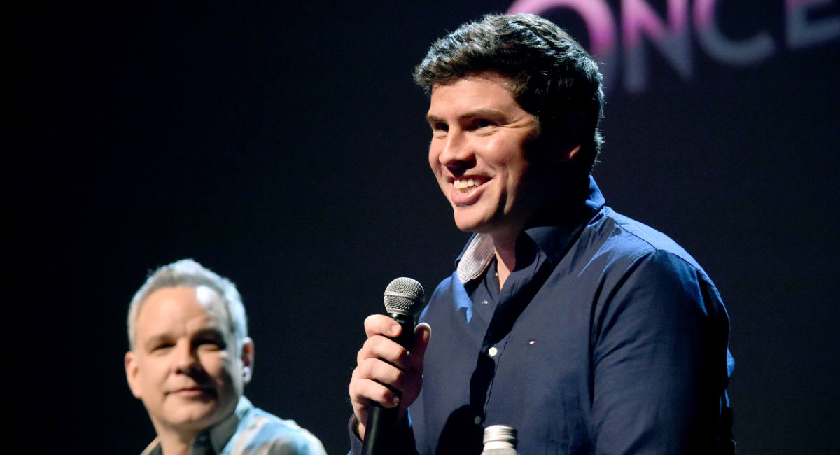 Dan Abraham and Trent Correy speak onstage for 'Once Upon A Studio' at the Long Lead Press Day; In-Person Presentation for 'Wish' at El Capitan Theatre in Los Angeles, California on September 21, 2023.