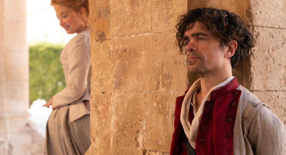 Haley Bennett as Roxanne, and Peter Dinklage as Cyrano in Joe Wright’s 'Cyrano.'