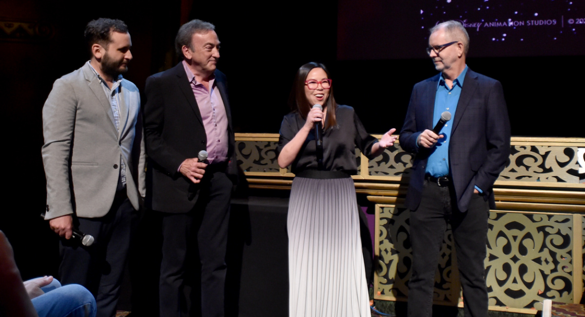 Juan Pablo Reyes Lancaster-Jones, Peter Del Vecho, SVP, Feature Film Production, Walt Disney Animation Studios, Fawn Veerasunthorn and Chris Buck speak for "Wish" at the Long Lead Press Day In-Person Presentation for 'Wish' at El Capitan Theatre in Los Angeles, California on September 21, 2023.
