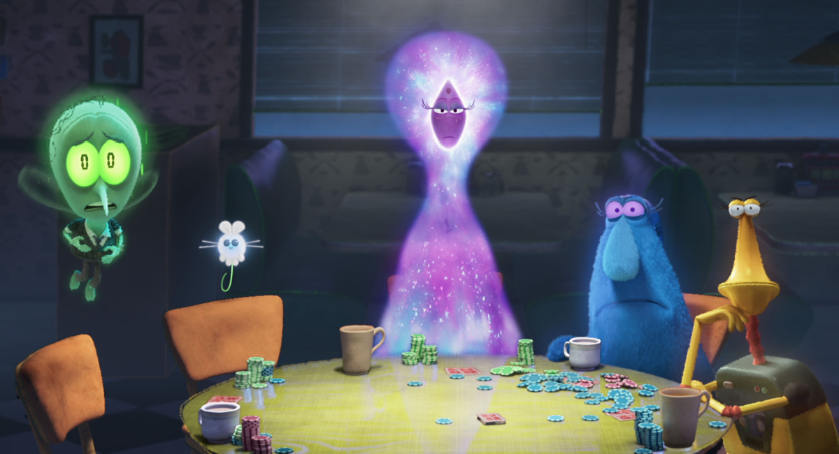 Nat Faxon as Insomnia, Aparna Nancherla as Quiet, Angela Bassett as Dreams, Natasia Demetriou as Sleep and Golda Rosheuvel as Unexplained Noises in 'Orion and the Dark.'