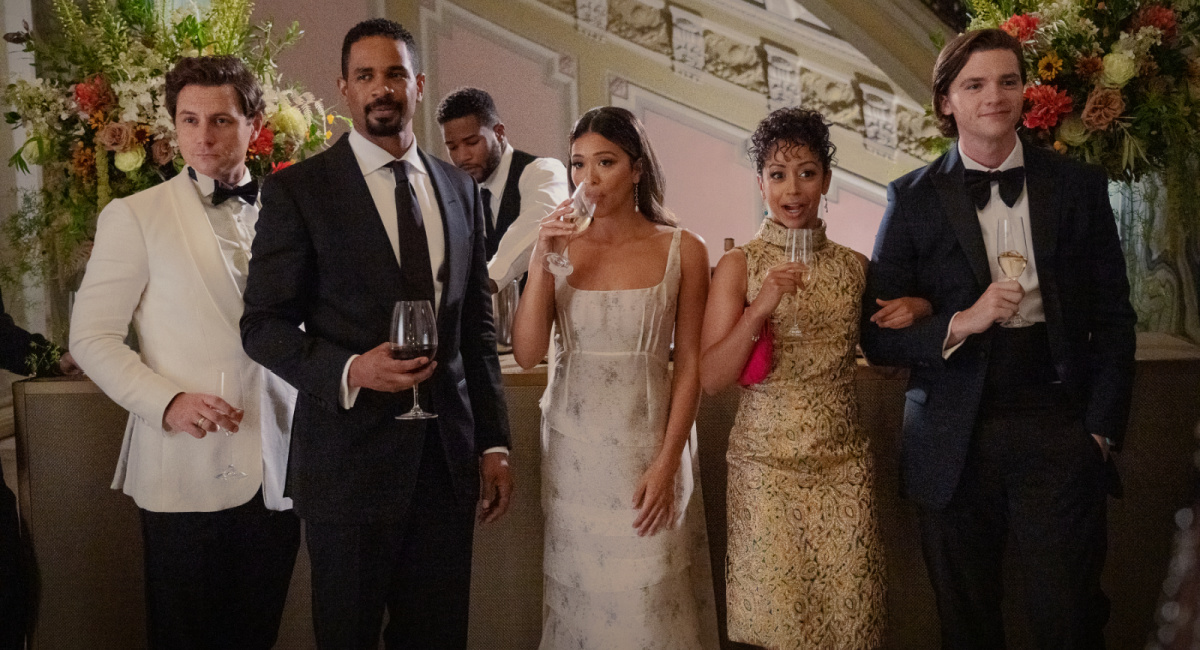 Augustus Prew as Brannagan, Damon Wayans Jr. as Adam, Gina Rodriguez as Mack, Liza Koshy as Ashley and Joel Courtney as Little in 'Players.'