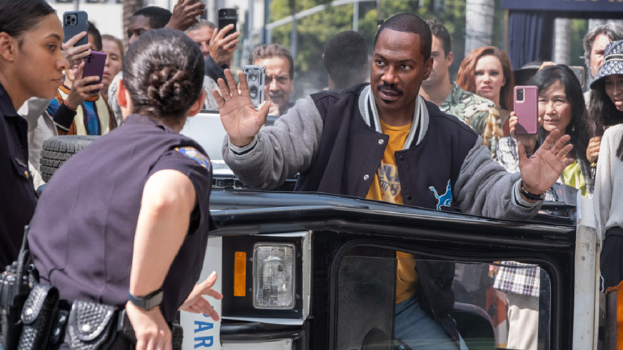 Bria Murphy as Officer Renee Minnick and Eddie Murphy as Axel Foley in 'Beverly Hills Cop: Axel F.'