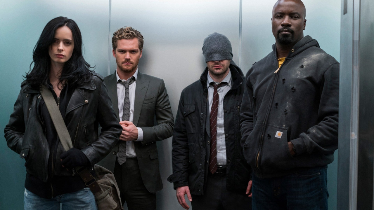 (L to R) Krysten Ritter, Finn Jones, Charlie Cox and Mike Colter in 'The Defenders'. Photo: Netflix.