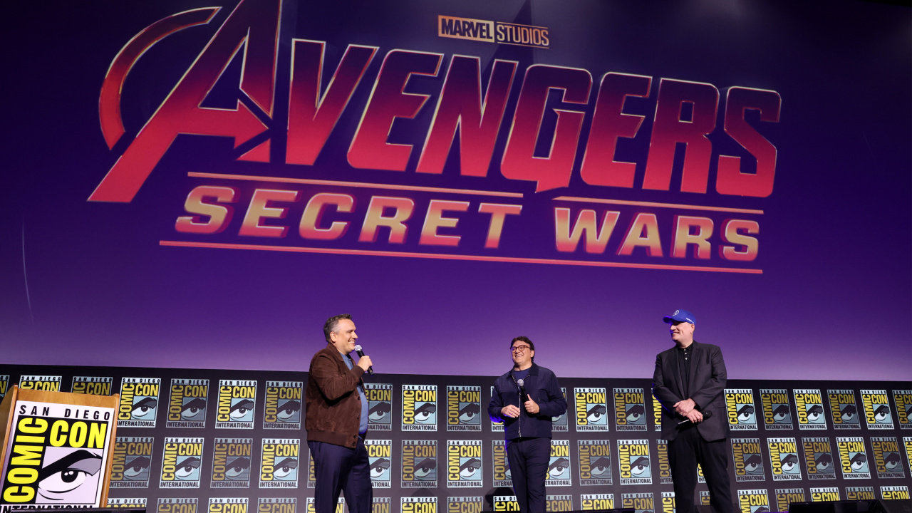 (L to R) Joe Russo, Anthony Russo and Kevin Feige present 'Avengers: Secret Wars' at San Diego Comic-Con 2024. © 2024 20th Century Studios / © and ™ 2024 MARVEL.