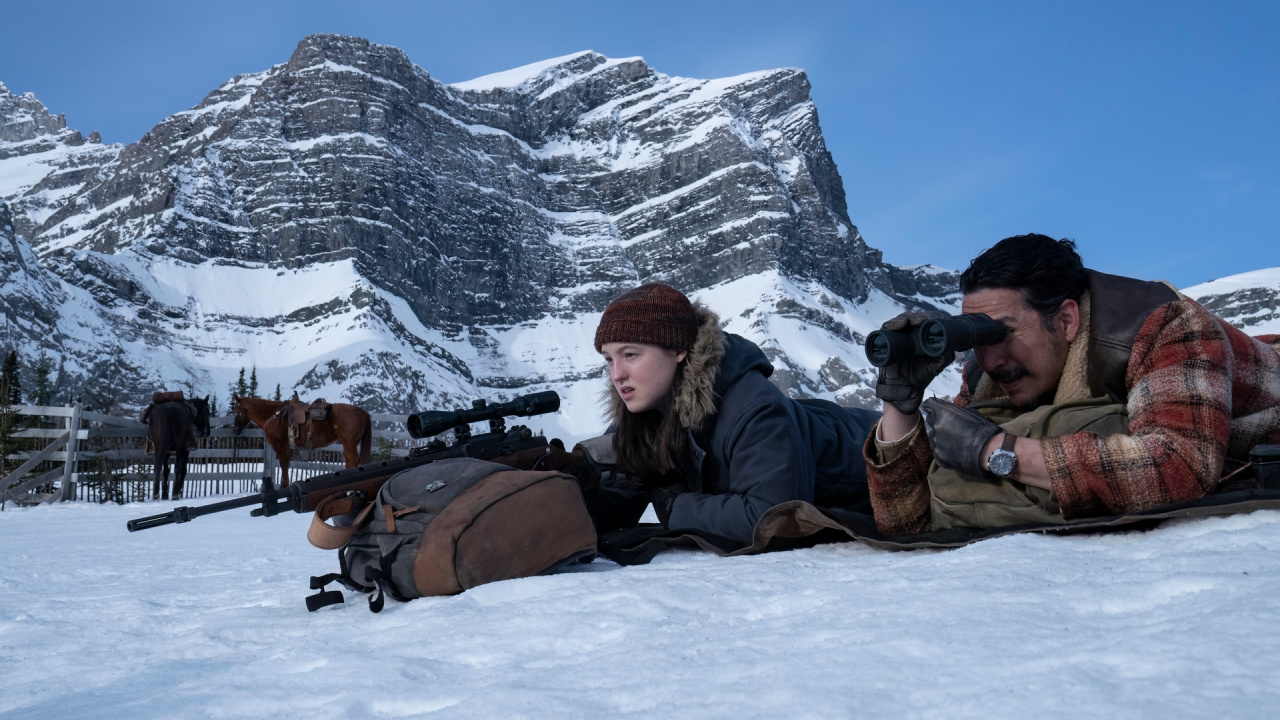 (L to R) Bella Ramsey and Gabriel Luna in 'The Last of Us' Season 2. Photograph by Liane Hentscher/HBO.