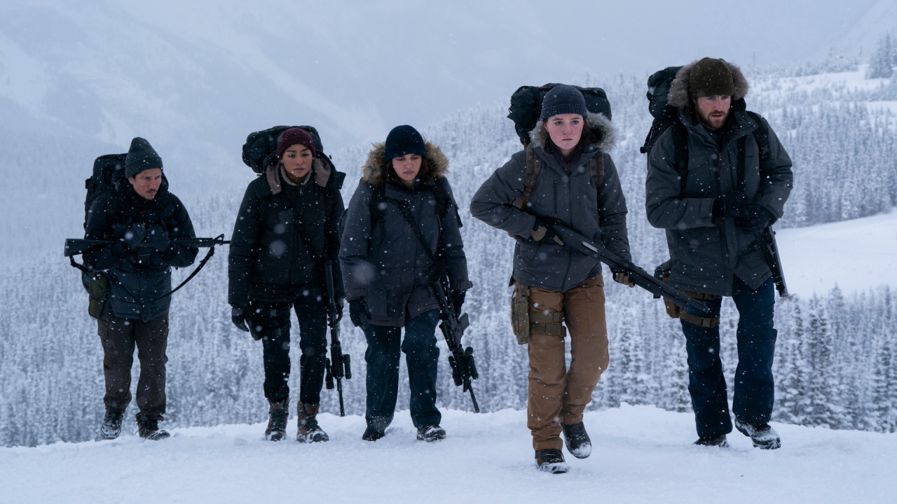 (L to R) Danny Ramirez, Tati Gabrielle, Ariela Barer, Kaitlyn Dever, and Spencer Lord in 'The Last of Us' Season 2. Photograph by Liane Hentscher/HBO.