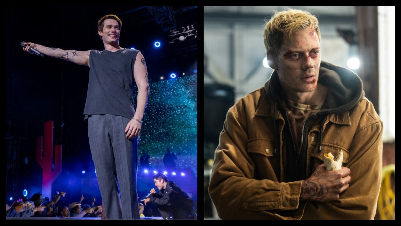 (Left) Nicholas Galitzine stars in 'The Idea of You'. Credit: Alisha Wetherill/Prime. Copyright: © 2022 Amazon Content Services LLC. (Right) Bill Skarsgård in the Horror/Thriller film 'Locked', a The Avenue release. Photo courtesy of The Avenue.