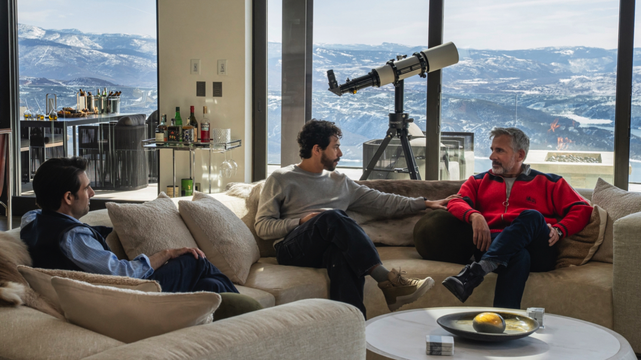 (L to R) Jason Schwartzman, Ramy Youssef, Steve Carell in 'Mountainhead.' Photo: Macall Polay/HBO