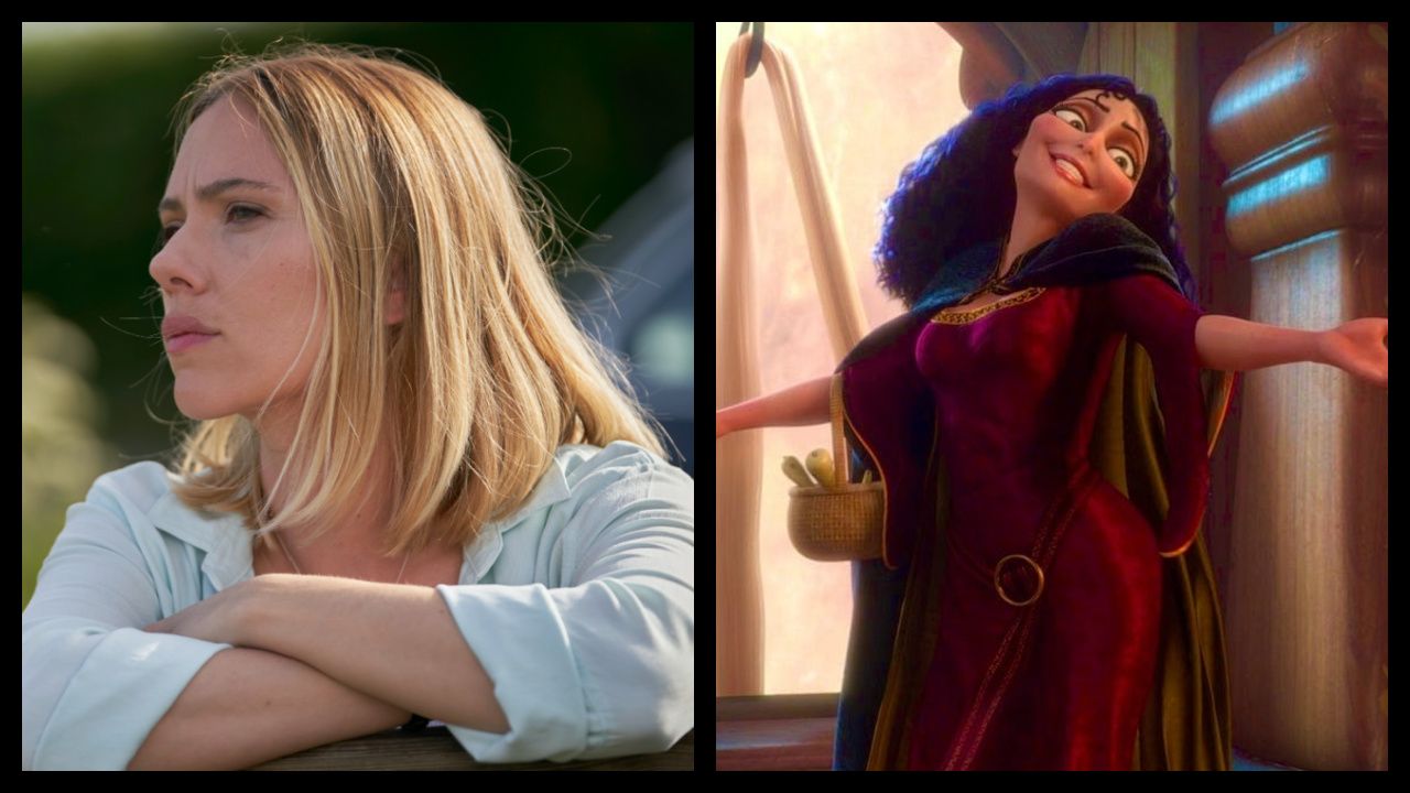 (Left) Scarlett Johansson in 'My Mother's Wedding'. Photo: Vertical. (Right) Donna Murphy as Mother Gothel in 'Tangled'. Photo: Walt Disney Animation Studios.